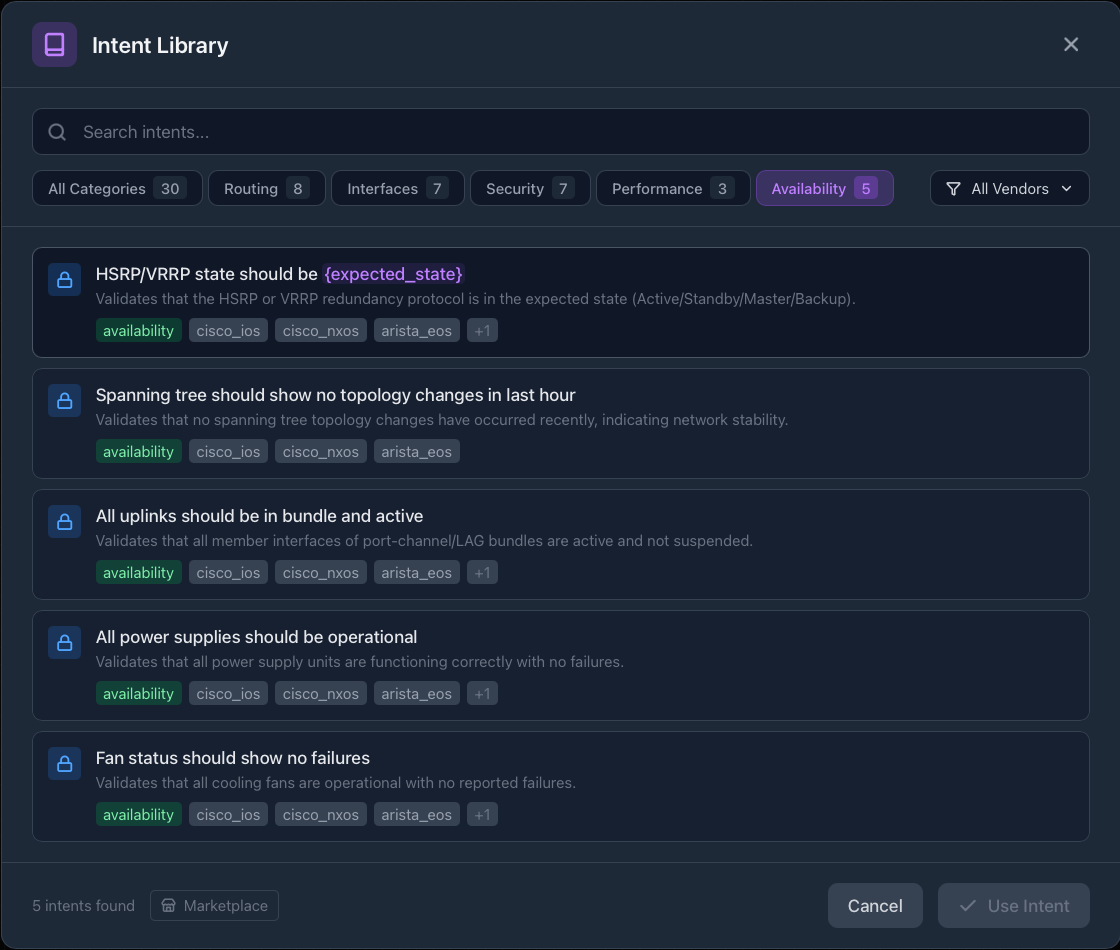 Availability Intents Library