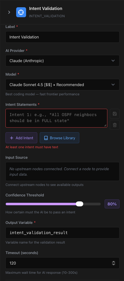 Intent Validation Properties Panel