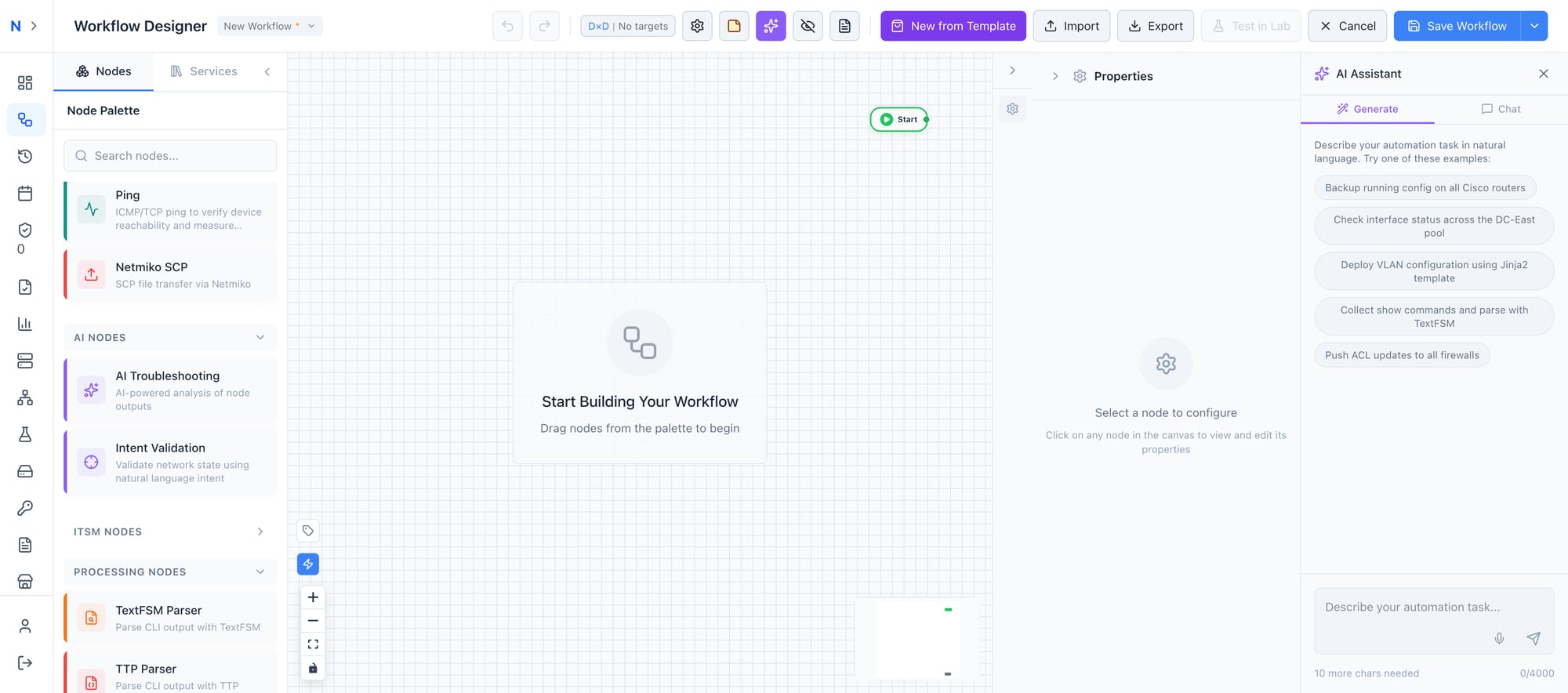 AI Generate tab with example prompts