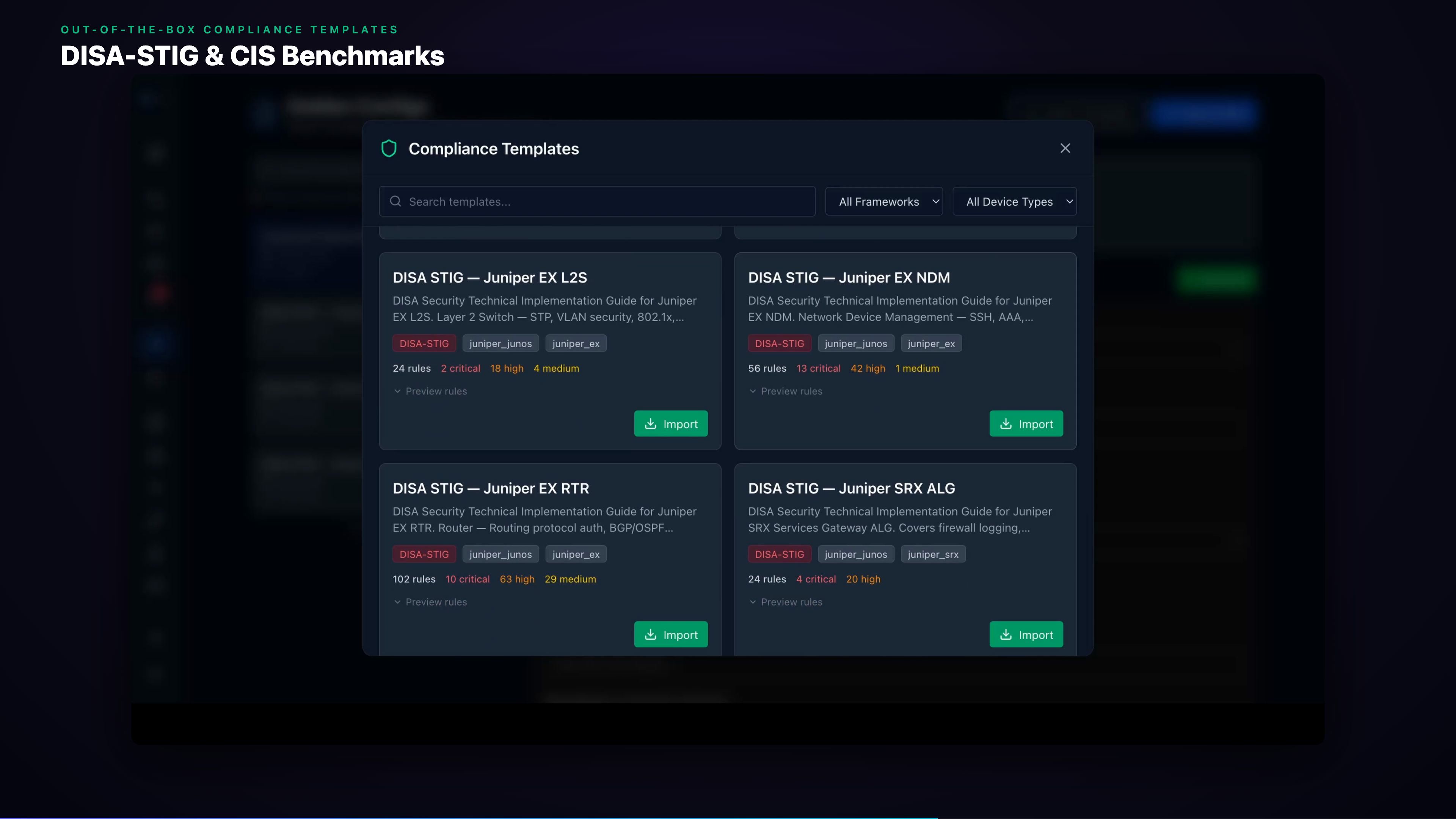 DISA STIG compliance templates — out-of-the-box audit readiness